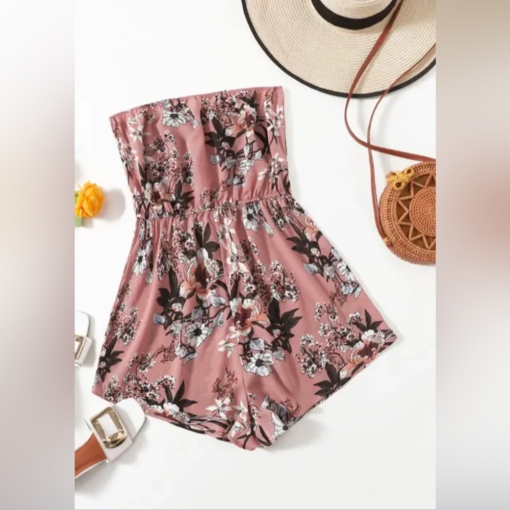 Plus Floral Print Wide Leg Bandeau Romper